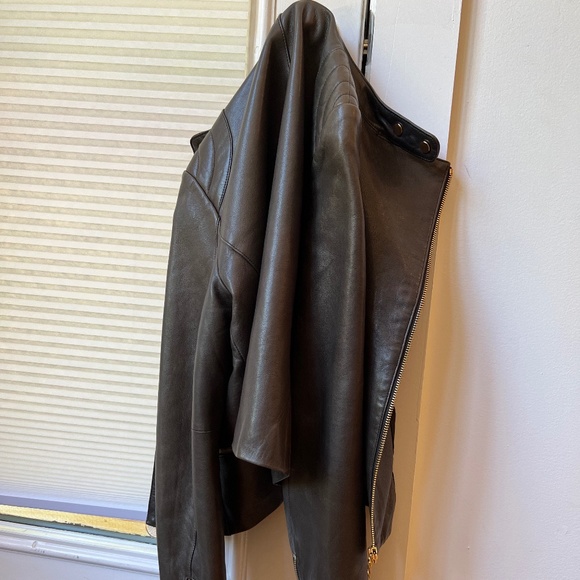 Ann Taylor 100% Genuine Leather Gray Moto Jacket buttery real leather - Picture 13 of 16